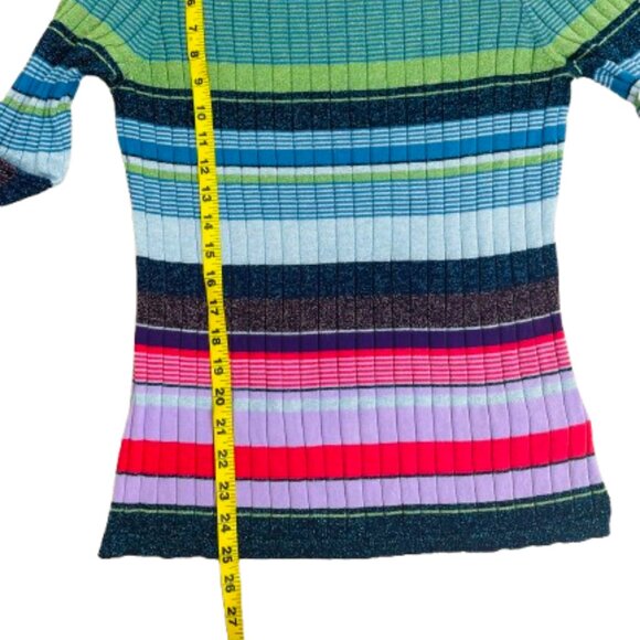 Brooks Brothers NWOT Women's Cotton Blend Metallic Striped Ribbed Sweater Size L - Picture 6 of 9